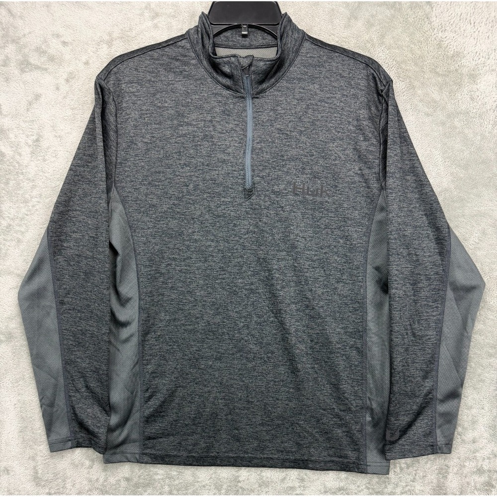 Huk‎ Fishing Men's Shirt Size Small Gray 1/4 Zip Polyester Long Sleeve